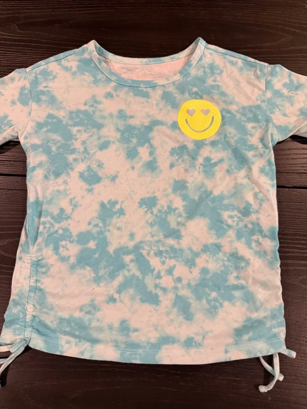 The Children's Place Blue & White Tie-Dye Tee with Yellow Heart-Eyes Smiley